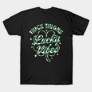 Thick Thighs Lucky Vibes Buffalo Plaid Saint Patrick's Day T-Shirt